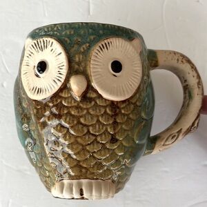 Pacifica hand-painted owl ceramic mug brown cream green